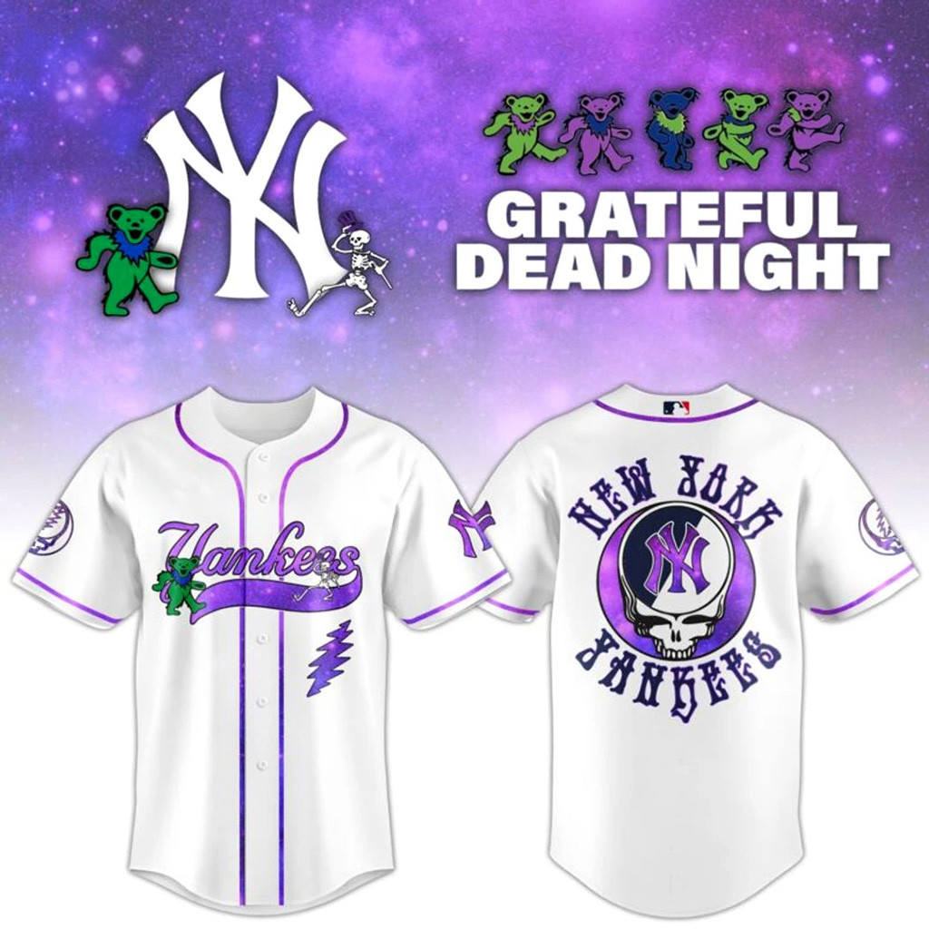 New York Yankees x Grateful Dead Night Jersey Yankees Merch Best Gifts For Baseball Fans