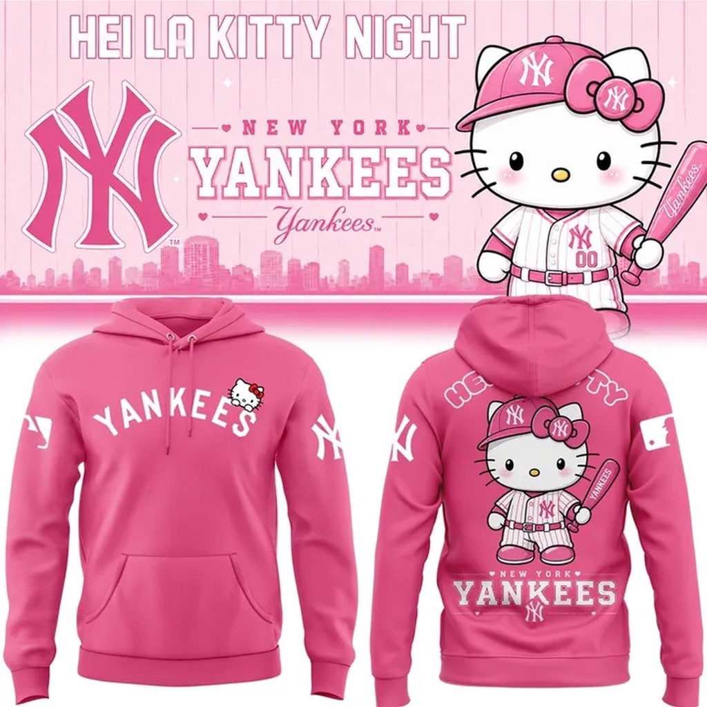 New York Yankees X Hello Kitty 2026 Pink Hoodie Cute Game Day Hoodie NY Yankees Merch Gifts