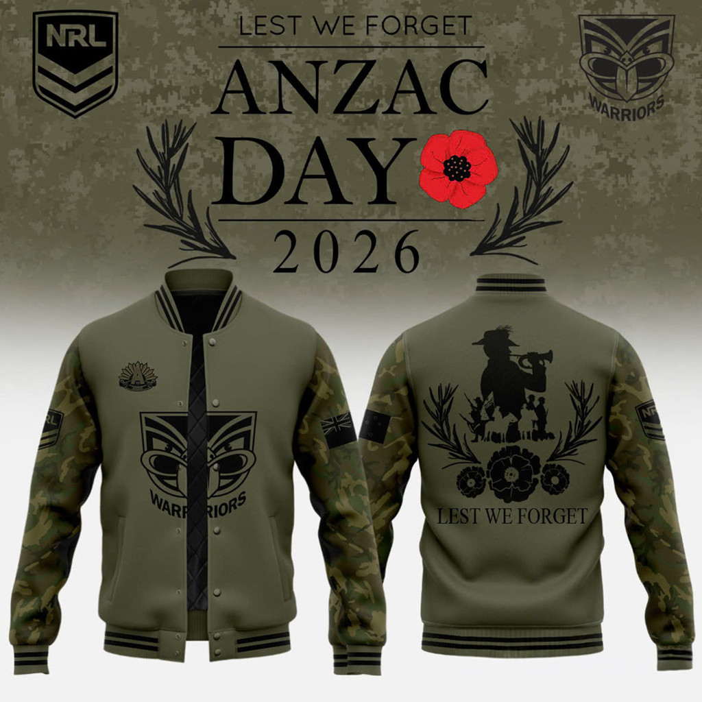 New Zealand Warriors Anzac Day 2026 Bomber Jacket NZ Warriors Merch Rugby Fan Gifts For Him