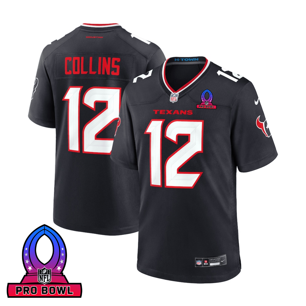 Nico Collins Houston Texans 2025 Pro Bowl Patch Game Men Jersey - Navy