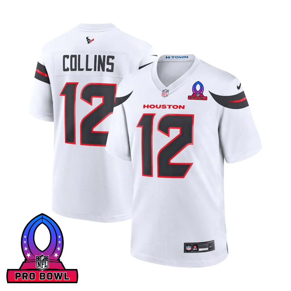 Nico Collins Houston Texans 2025 Pro Bowl Patch Game Men Jersey - White