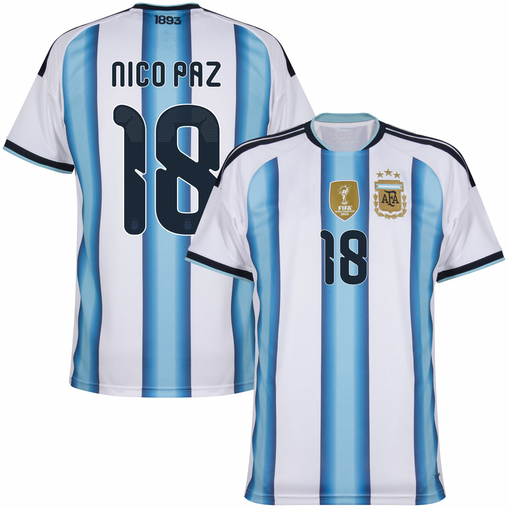 Nico Paz #18 Argentina Home Jersey Argentina World Cup 2026 Merch National Team FIFA Apparel