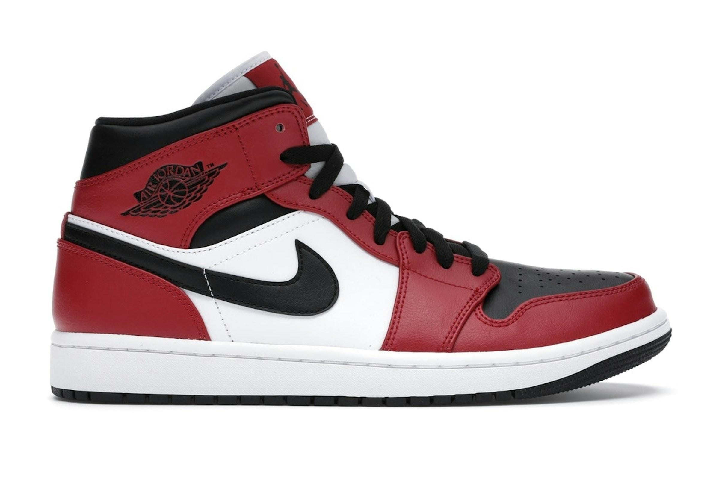 Nike Air Jordan 1 Mid Chicago Toe Leather Trainers - Black/Gym Red/White - 554724-069 - Image 2