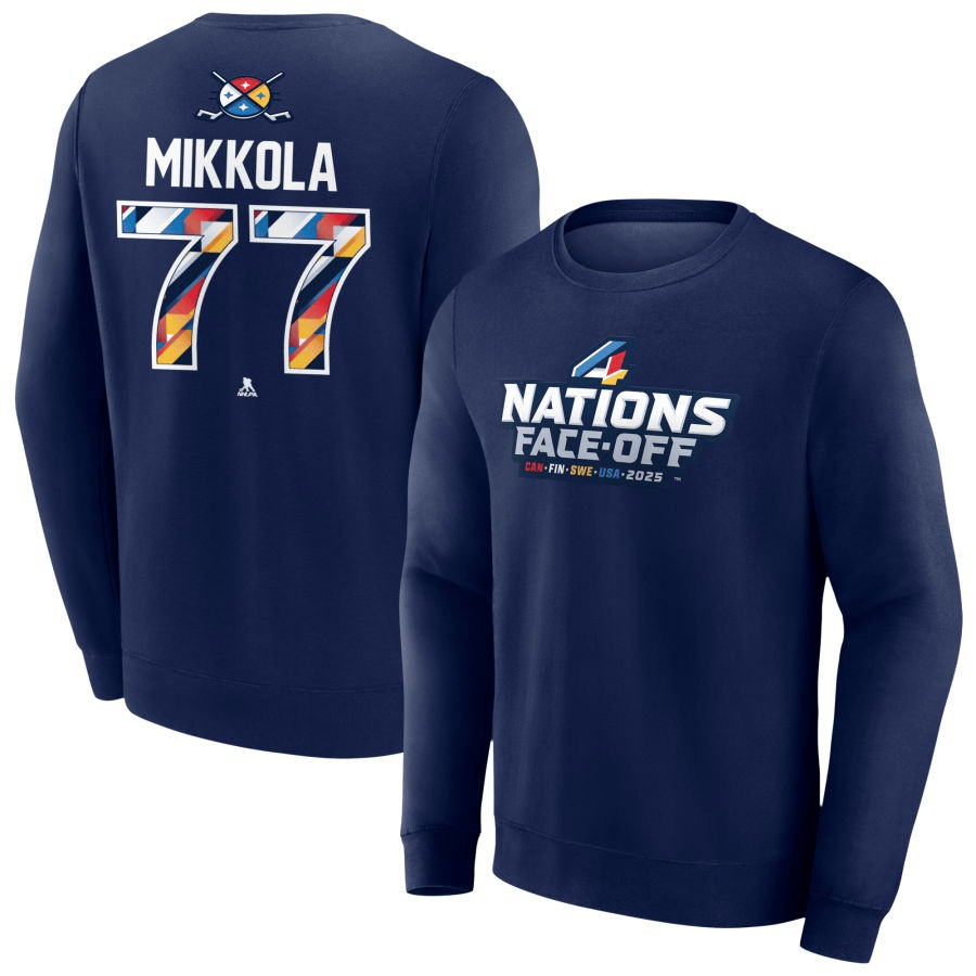 Niko Mikkola 2025 4 Nations Face-Off Pick-A-Player Pullover Navy Sweatshirt