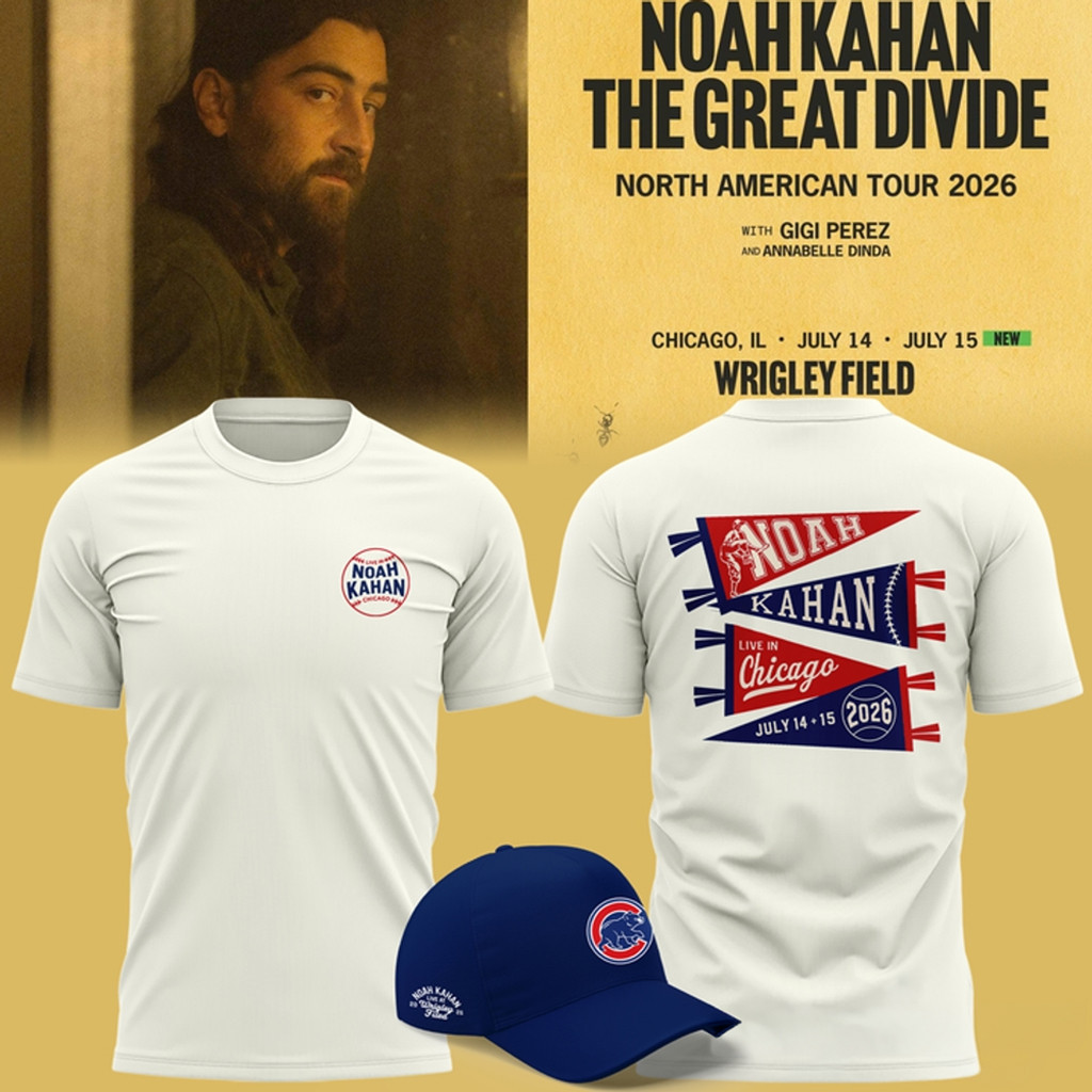Noah Kahan X Chicago Cubs Merch Great Divide Wrigley Field Tour White T-Shirt 2026 Fan Apparel