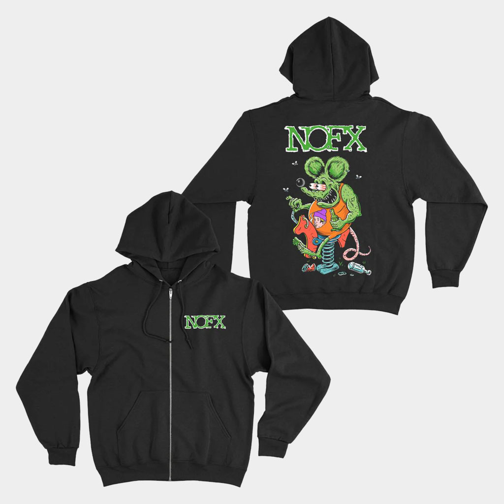 NOFX Merch 2026 Black Rat Fink Zip Hoodie Music Related Gifts For Guys