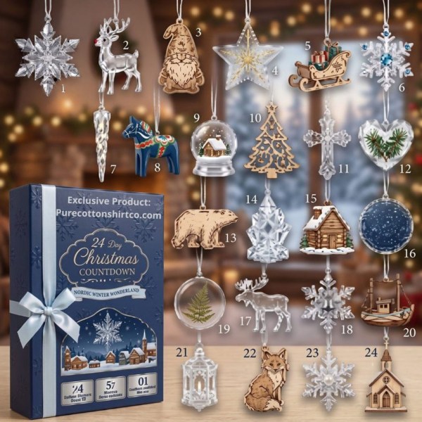 Nordic Winter Wonderland Christmas Advent Calendar 24 Days Christmas Ornaments Best Gifts - Image 2