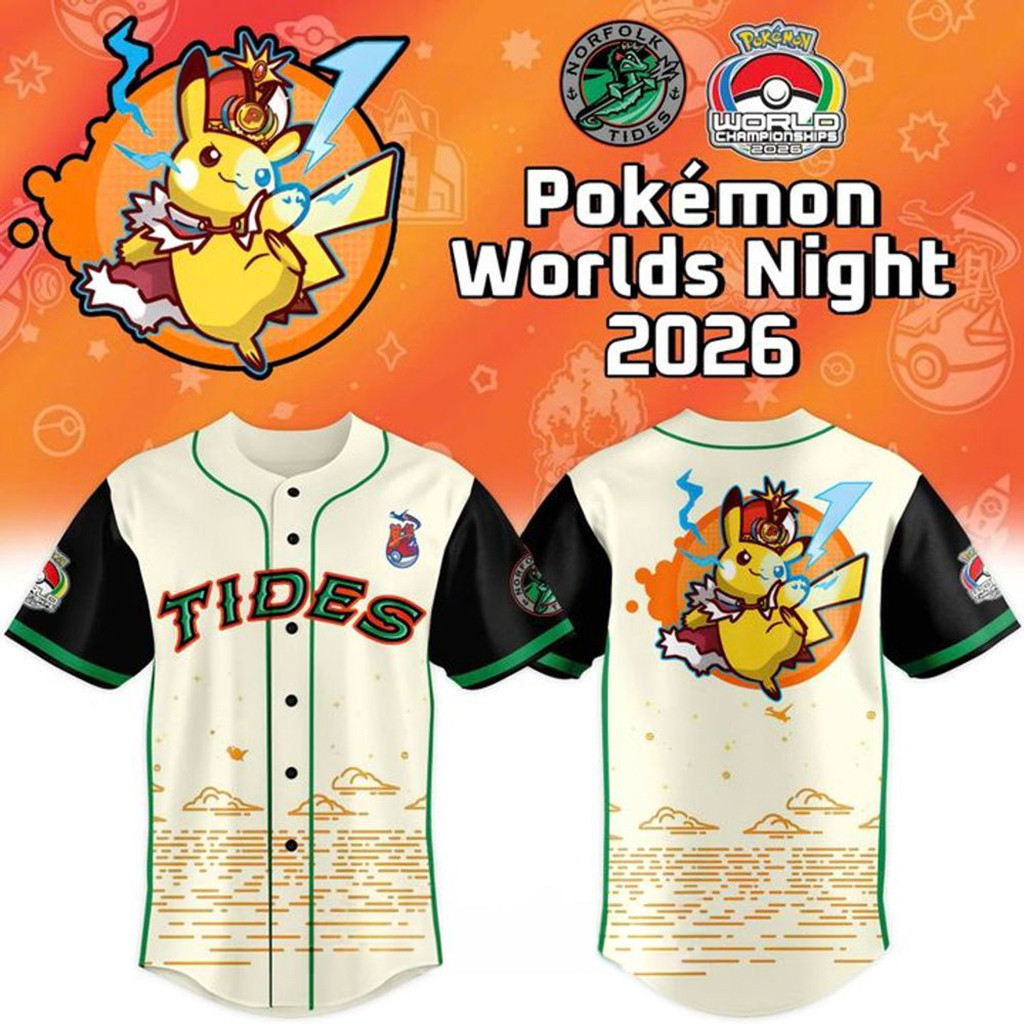 Norfolk Tides 2026 Pokemon Worlds Night Baseball Jersey Norfolk Tides Merch Gift For Fans