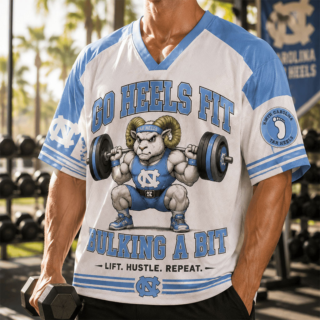 North Carolina Tar Heels Merch 2026 Go Heels Fit Bulking A Bit V-Neck Jersey Workout Outfits