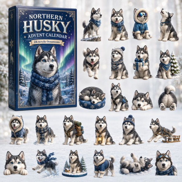 Northern Husky 24-Piece Acrylic Advent Calendar Christmas Tree Ornaments Husky Lovers Gift - Image 2