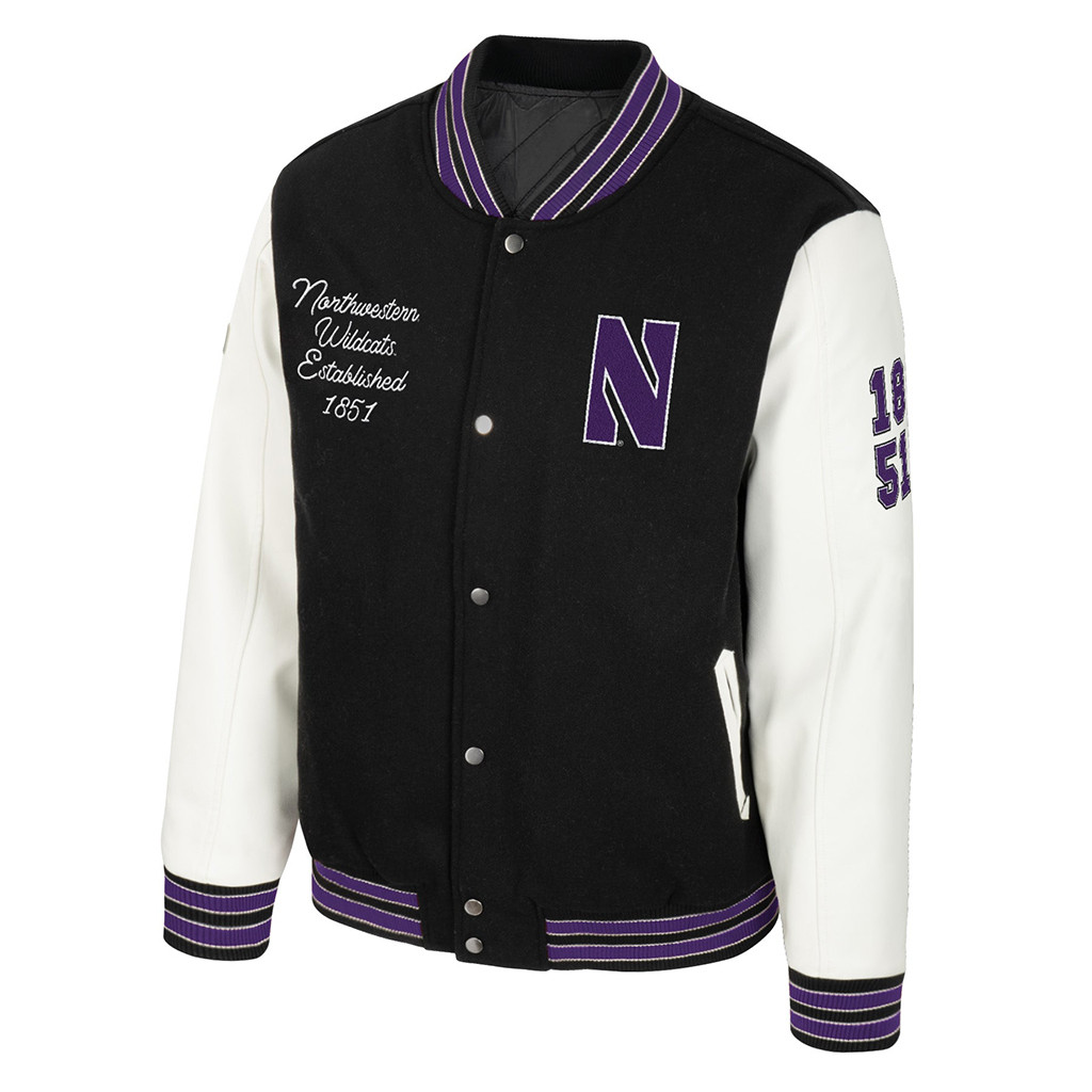 Northwestern Merch 2026 Northwestern Wildcats Men's Black White Letterman Jacket Gifts