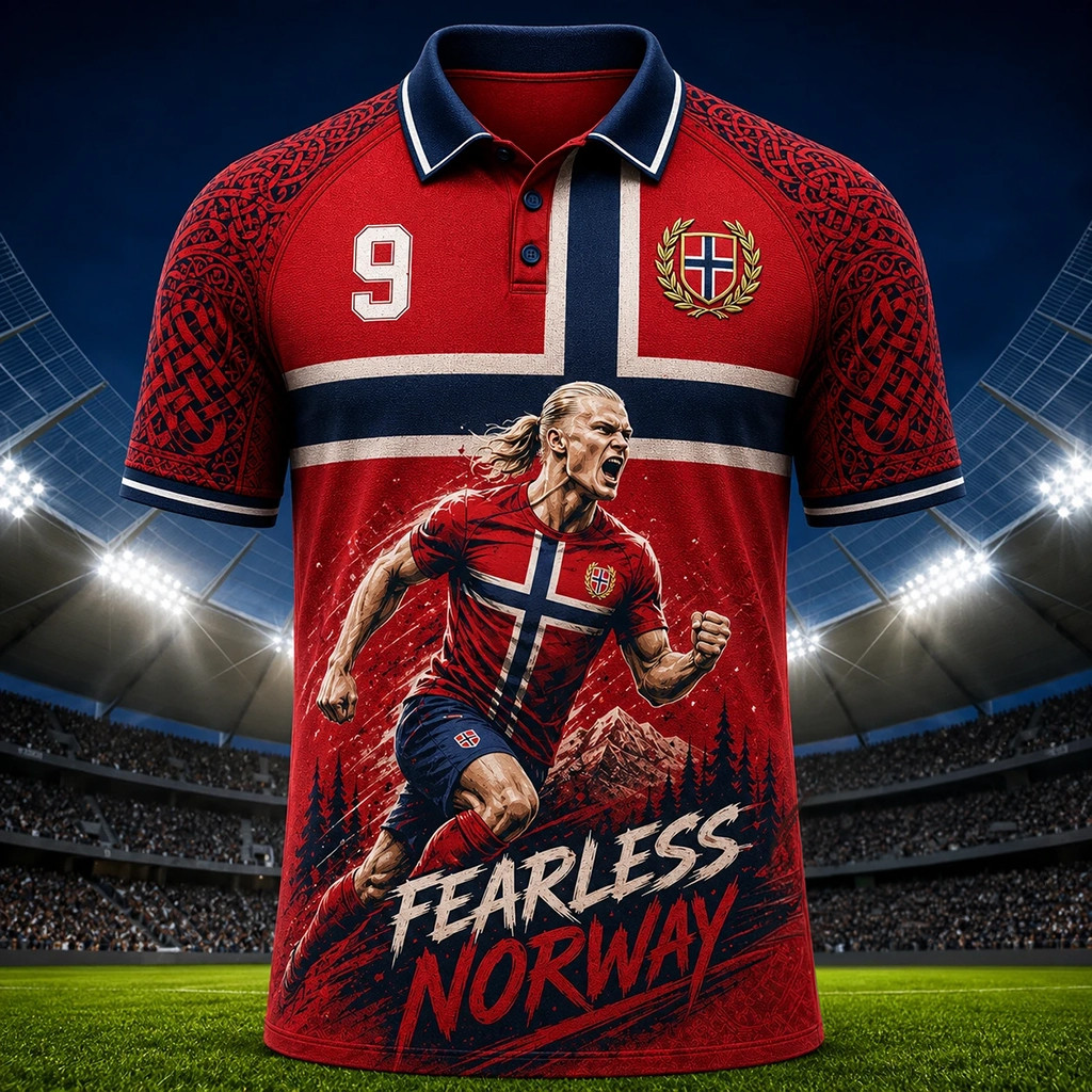 Norway National Football Team #9 Erling Haaland Fearless Polo Shirt FIFA World Cup 2026 Merch