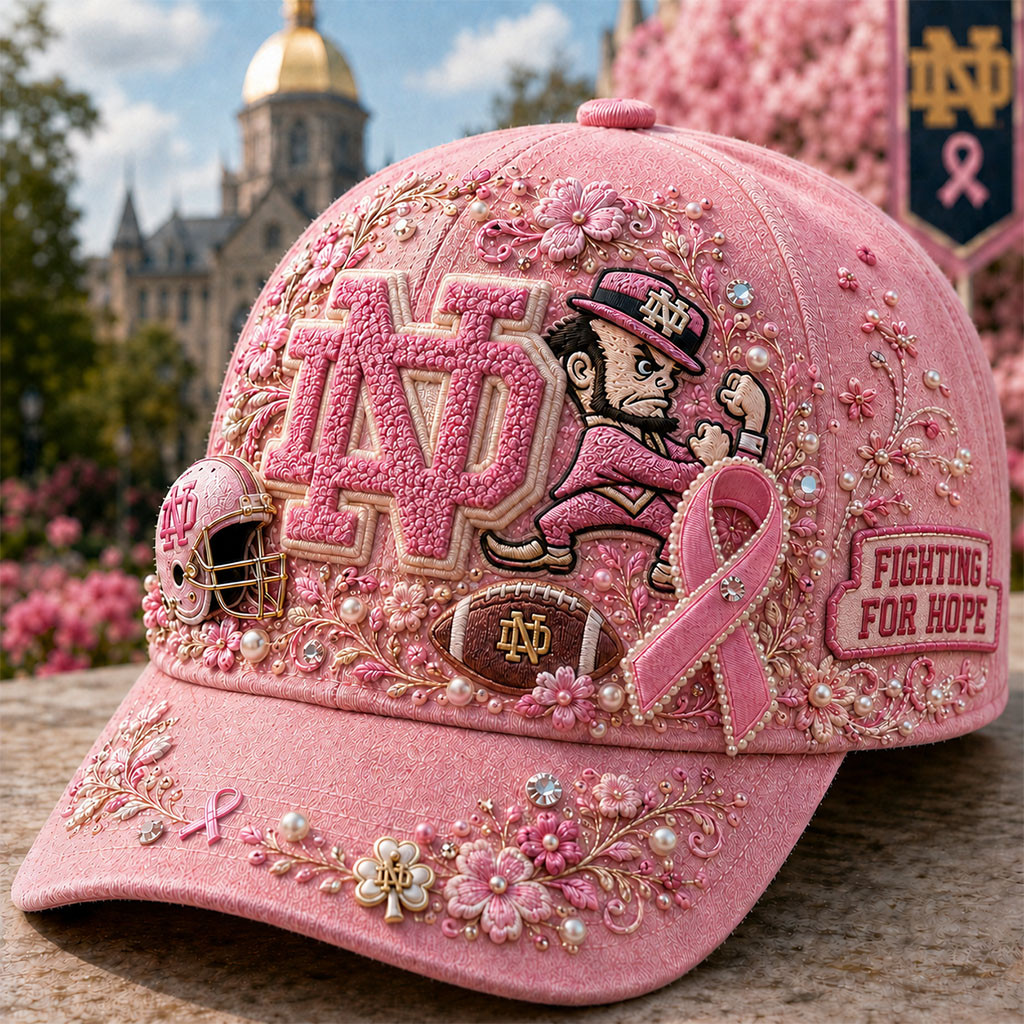 Notre Dame Fighting Irish Breast Cancer Awareness Floral Hat Fighting Irish Merch Gifts For Her