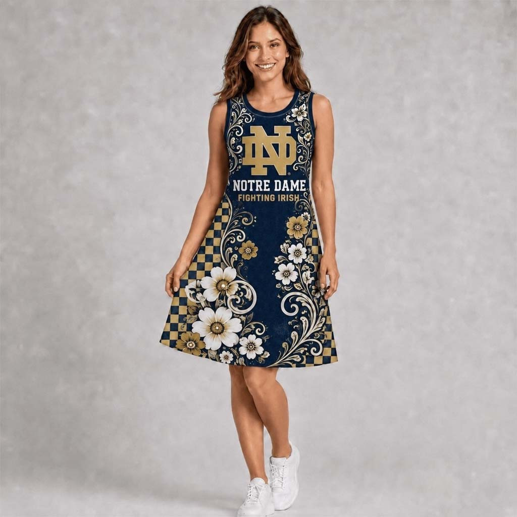 Notre Dame Fighting Irish Sporty Floral Elegance Women’s Sleeveless Dress Fighting Irish Merch