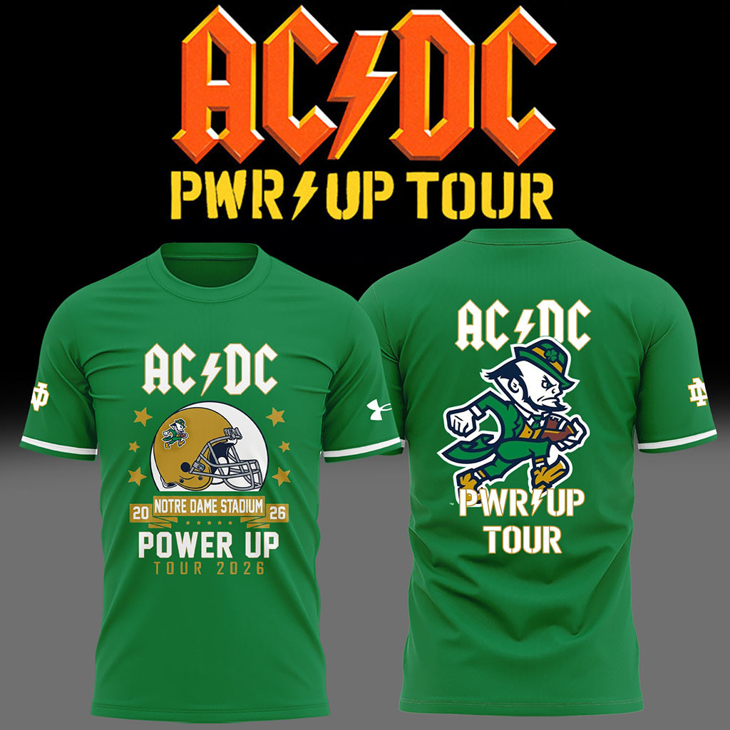 Notre Dame Fighting Irish X AC DC Tour T-Shirt ACDC Power Up Tour Merch Gift For Fans