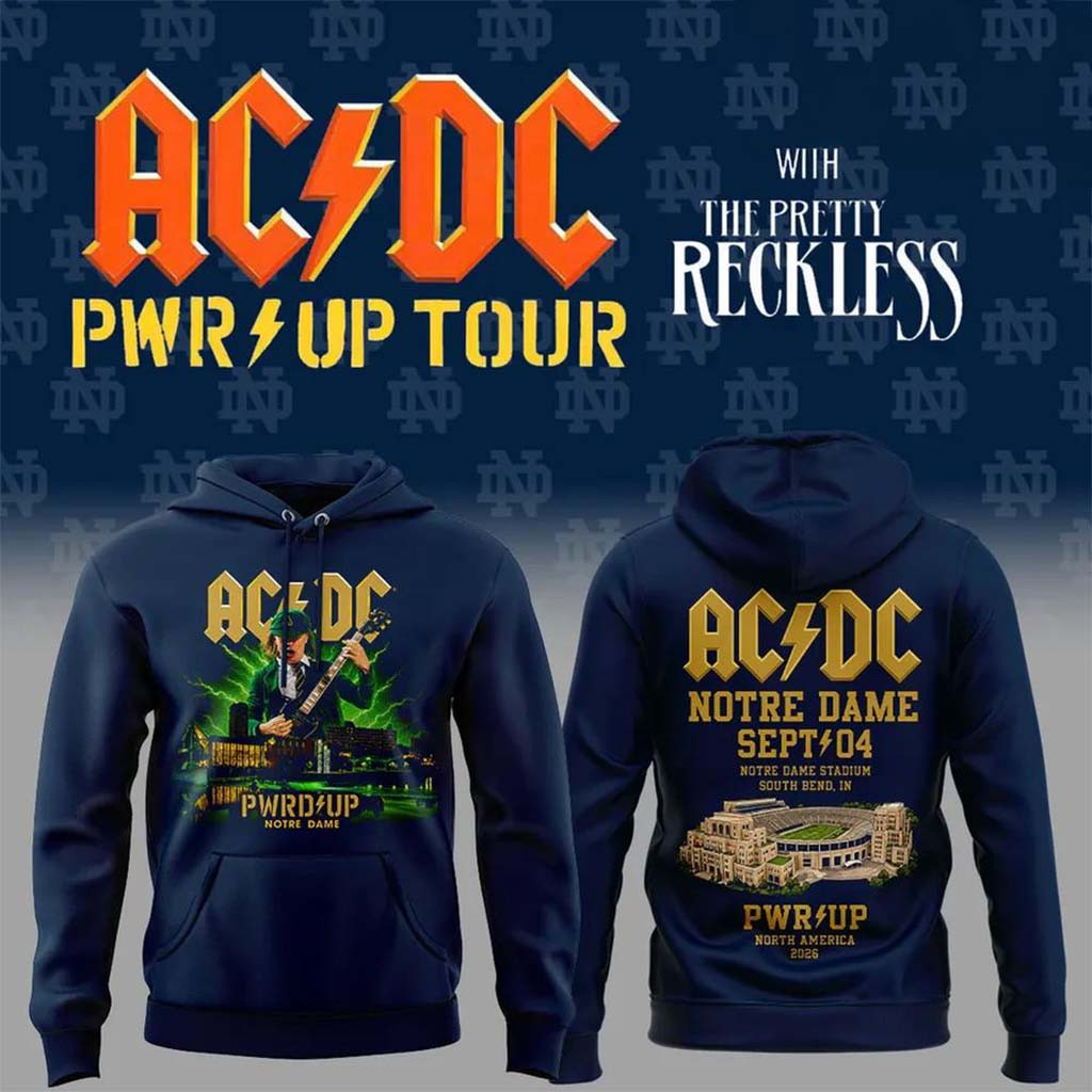 Notre Dame Football X AC DC Power Up Tour 2026 Hoodie Notre Dame Merch Gift For Fans
