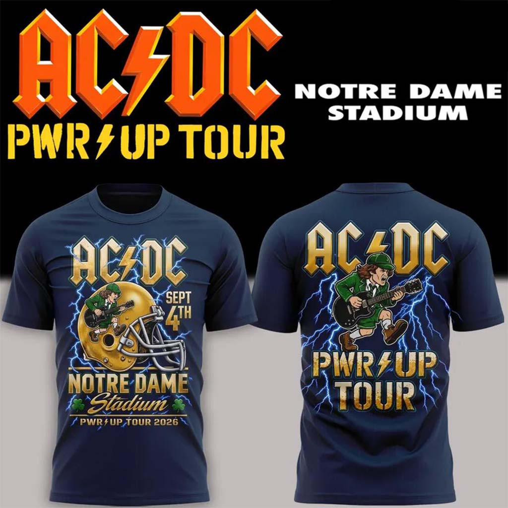 Notre Dame X AC DC Merch Power Up Tour 2026 T-Shirt AC DC Concert Merch Gift For Fans