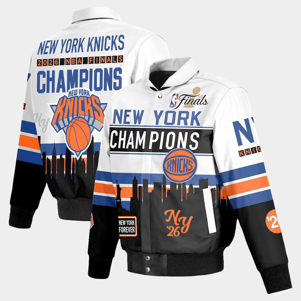 NY Knicks Champions Merch New York Knicks JH Design White 2026 Finals Champions Jacket Fan Gear