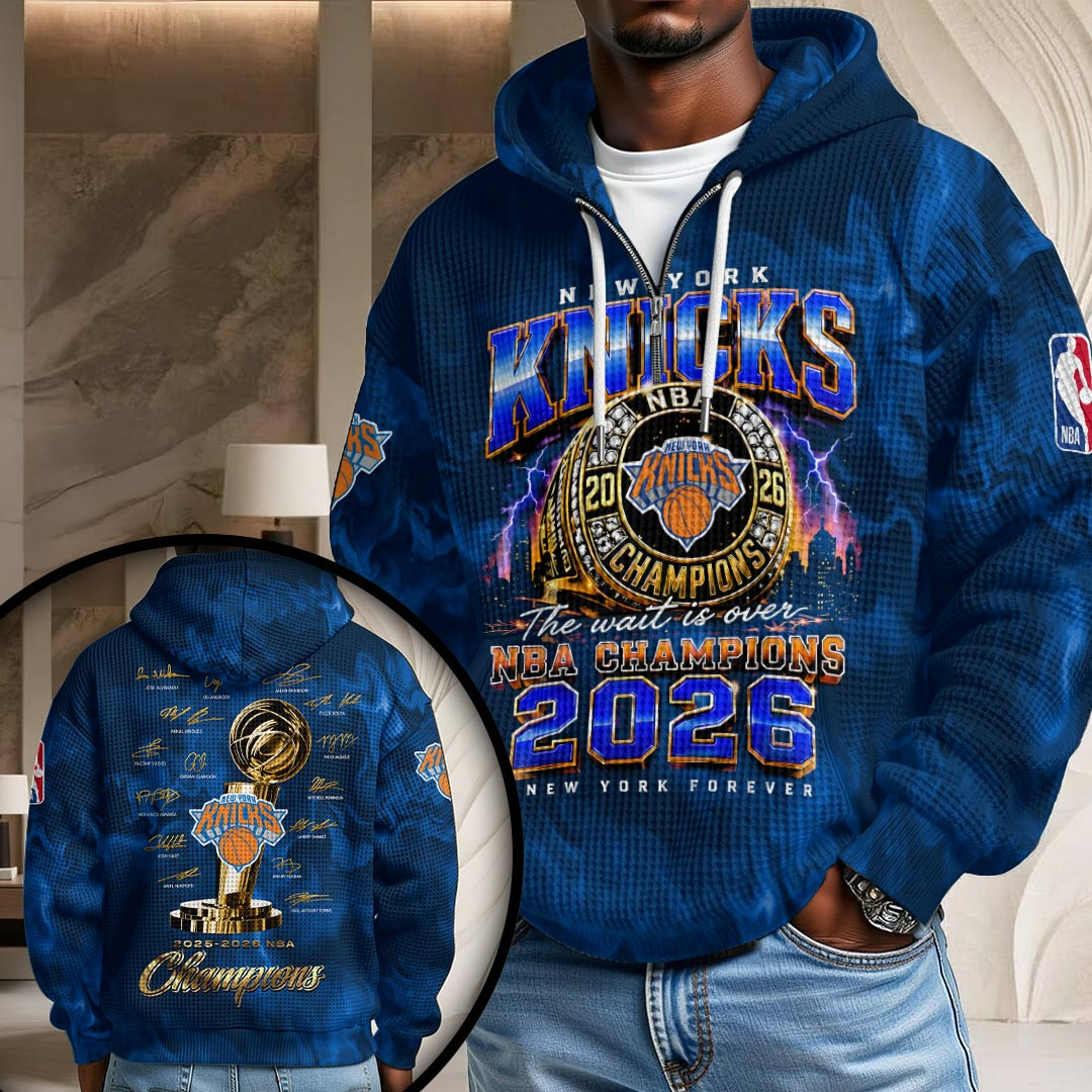 NY Knicks Merch New York Knicks 2026 Finals Champions Quarter Zip Hoodie Basketball Clothing