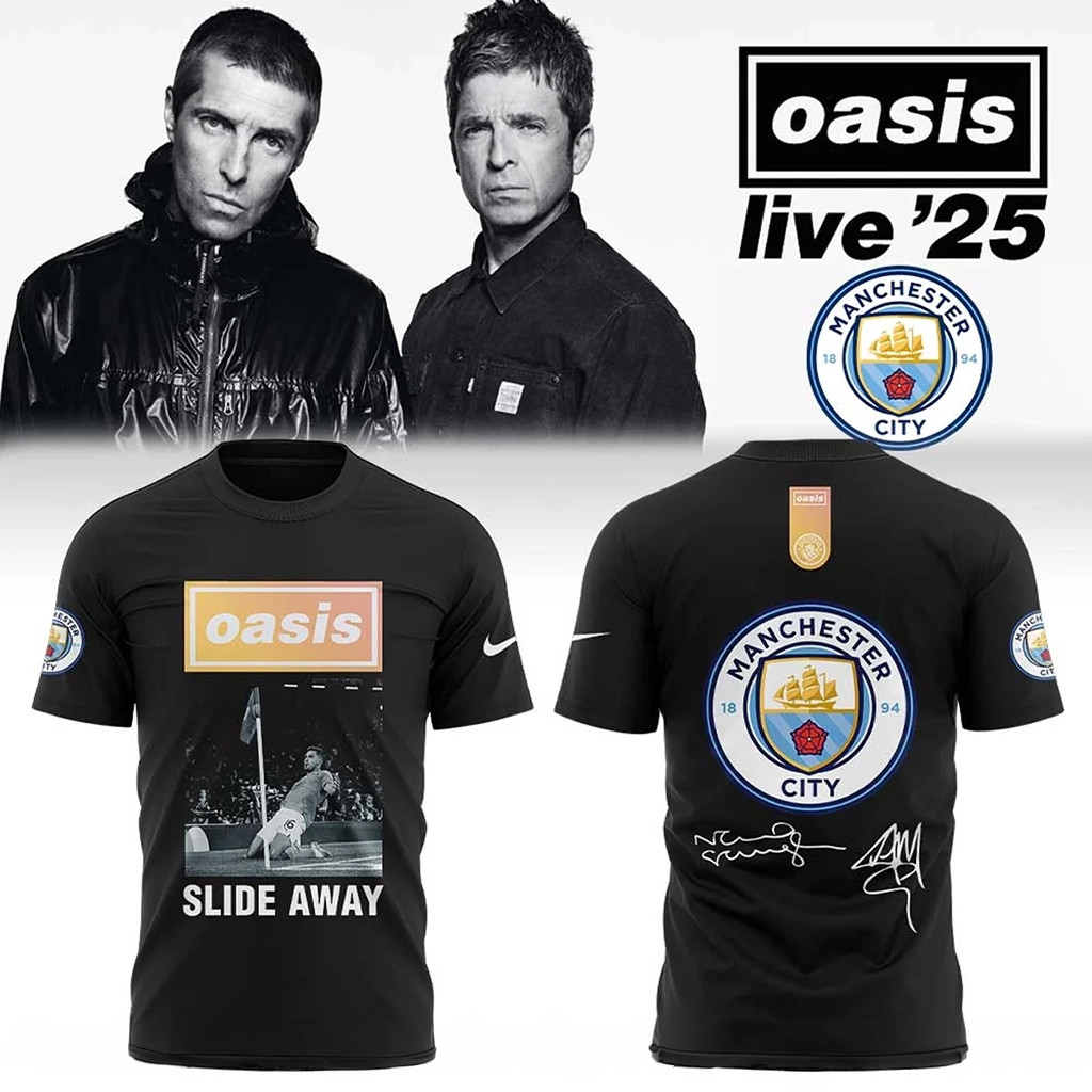 Oasis Merch MancityFC Oasis Live 25 Signature T-Shirt Gifts For Rock Music Lovers