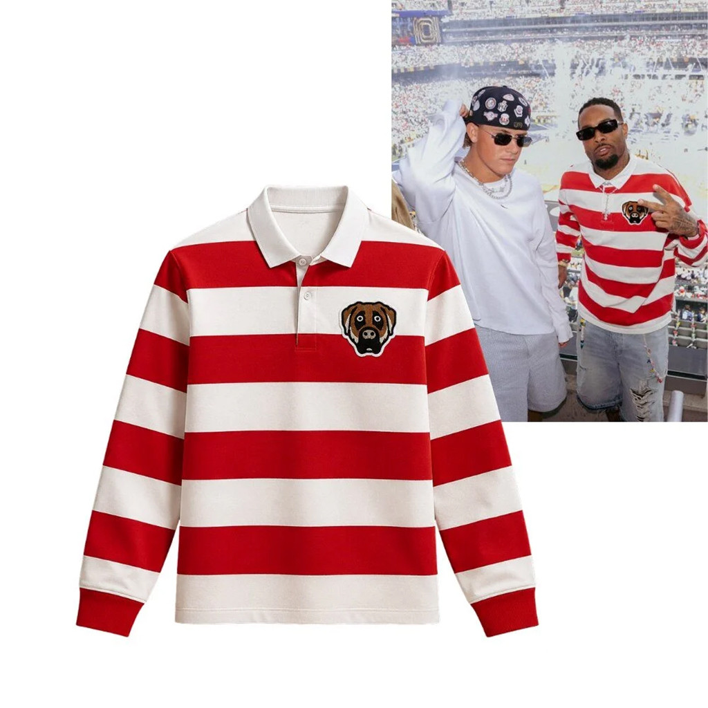Odell Beckham Jr At The World Cup Final 2026 Dog Head Striped Long Sleeve Polo Shirt Fan Gifts