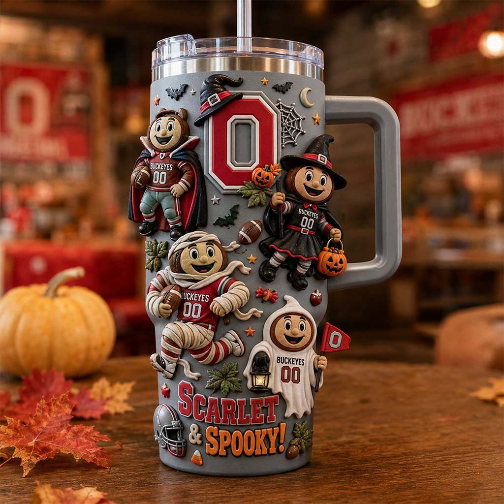 Ohio State Buckeyes Merch 2026 Scarlet And Spooky Tumbler Halloween Gift For Football Lovers