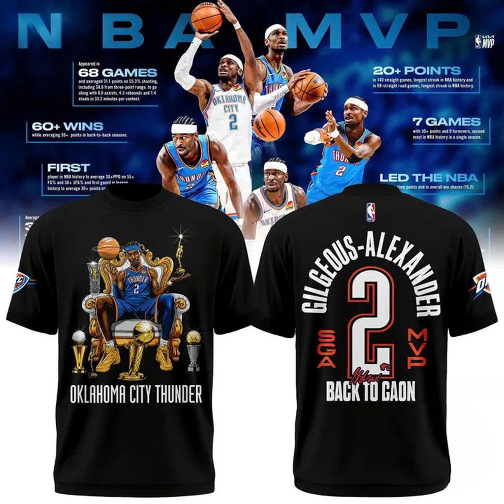 Oklahoma City Thunder Shai Gilgeous-Alexander 2026 MVP Black T-Shirt Gifts For Basketball Fan