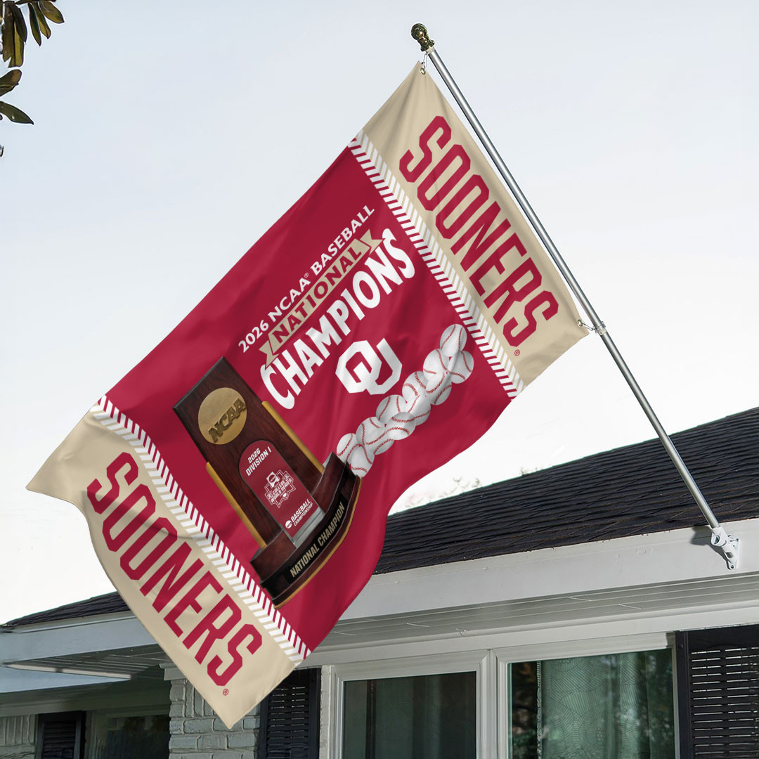 Oklahoma Sooners 2026 Baseball Men’s College World Series Champions Flag Sooners Championship Merch
