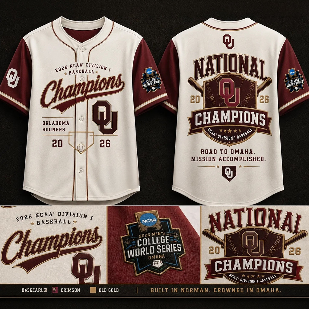 Oklahoma Sooners 2026 Baseball National Champions Cream Jersey Sooners Merch Baseball Fan Gifts
