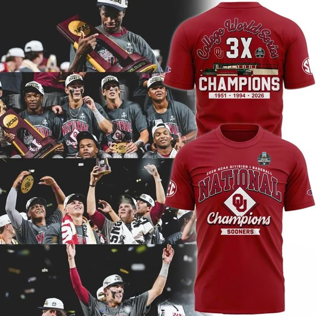 Oklahoma Sooners 3X College World Series Champions Locker Room T-Shirt Oklahoma Sooners Merch