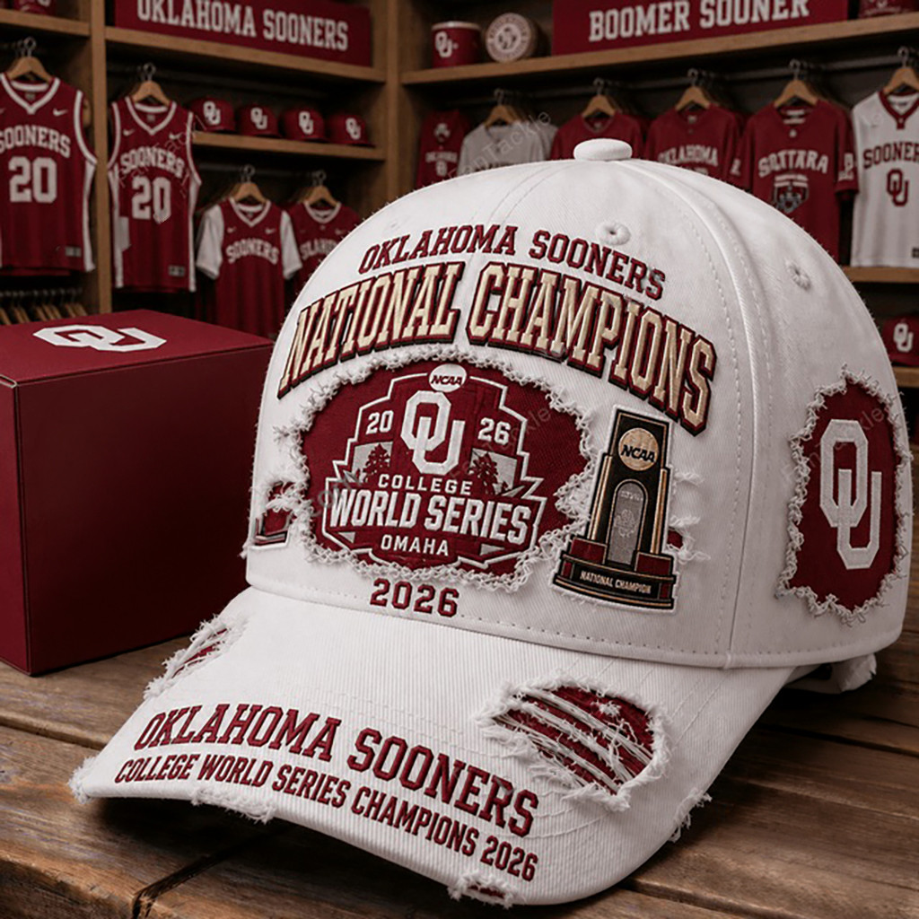 Oklahoma Sooners College World Series Champions 2026 Distressed Hat Sooners Merch Fan Gifts