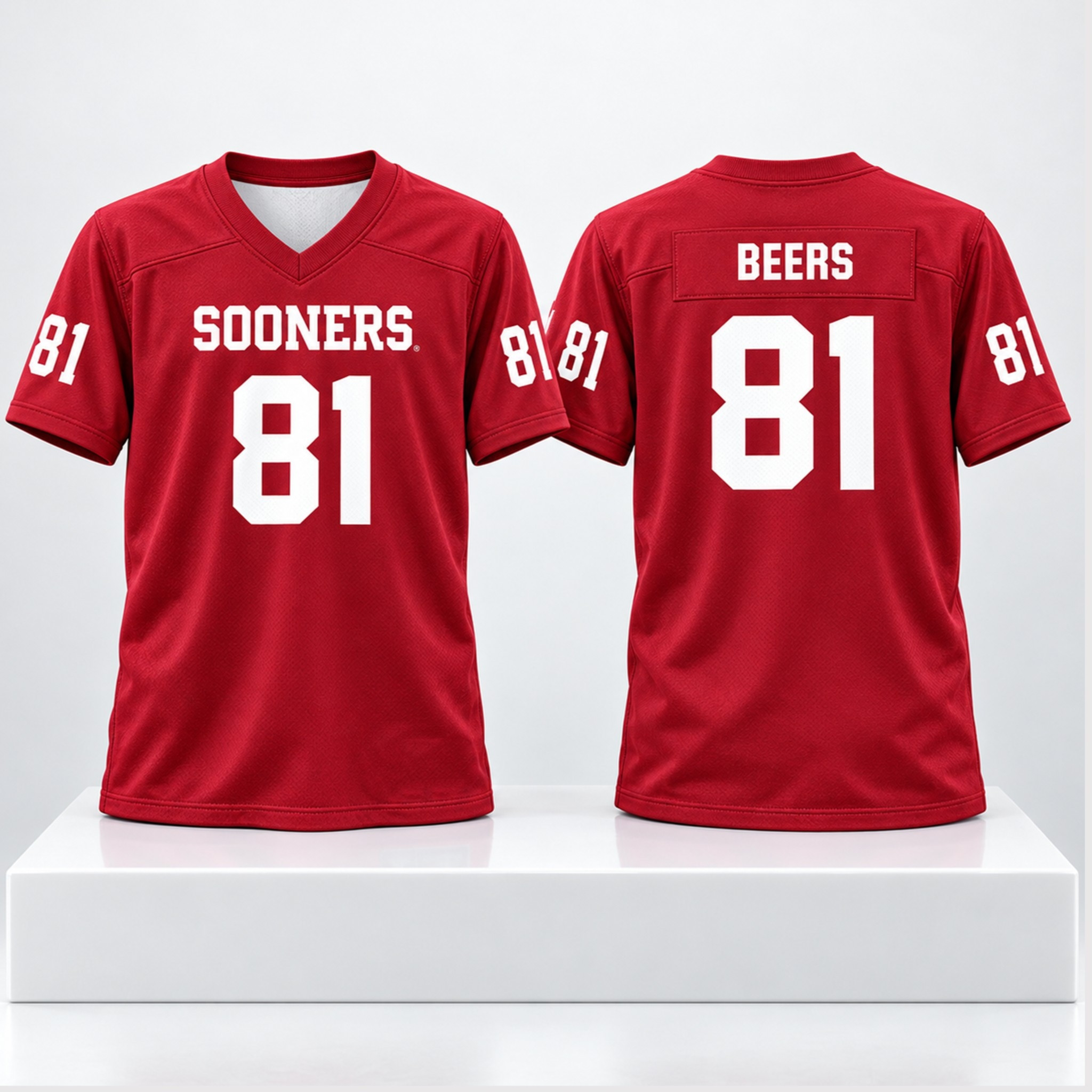 Oklahoma Sooners Crimson Rocky Beers 81 Football 2026 Jersey Oklahoma Sooners Merch Fan Gifts