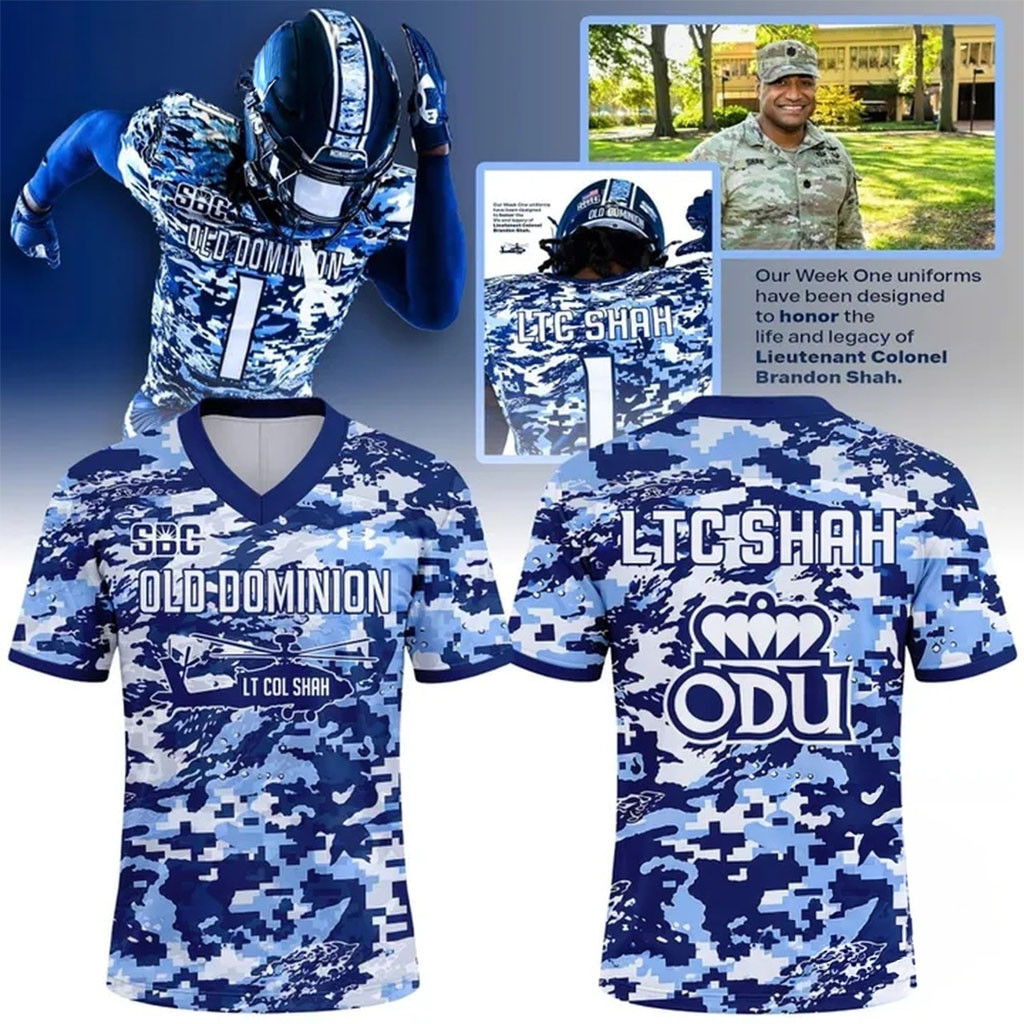 Old Dominion Monarchs Lieutenant Colonel Brandon Shah Football Jersey Monarchs Merch 2026