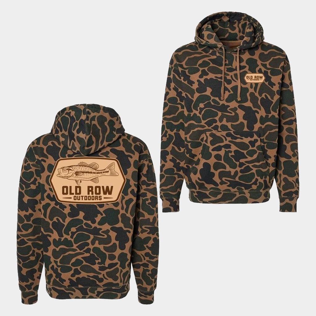 Old Row Merch Old Row Outdoors Bass Badge Camo Hoodie Best Birthday Gift For Fishing Lovers