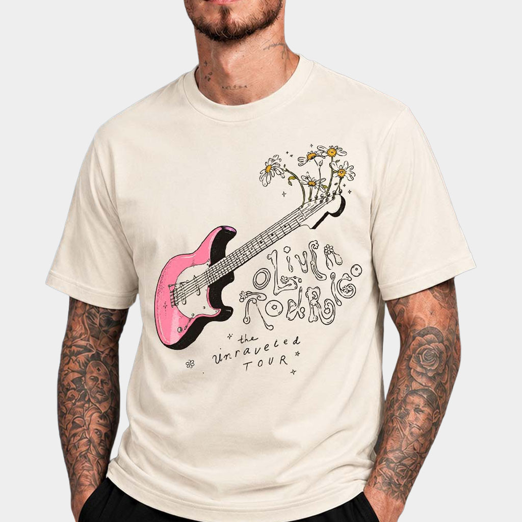 Olivia Rodrigo Merch The Unraveled Tour 2026 Guitar Flowers T-Shirt Music Concert Outfits