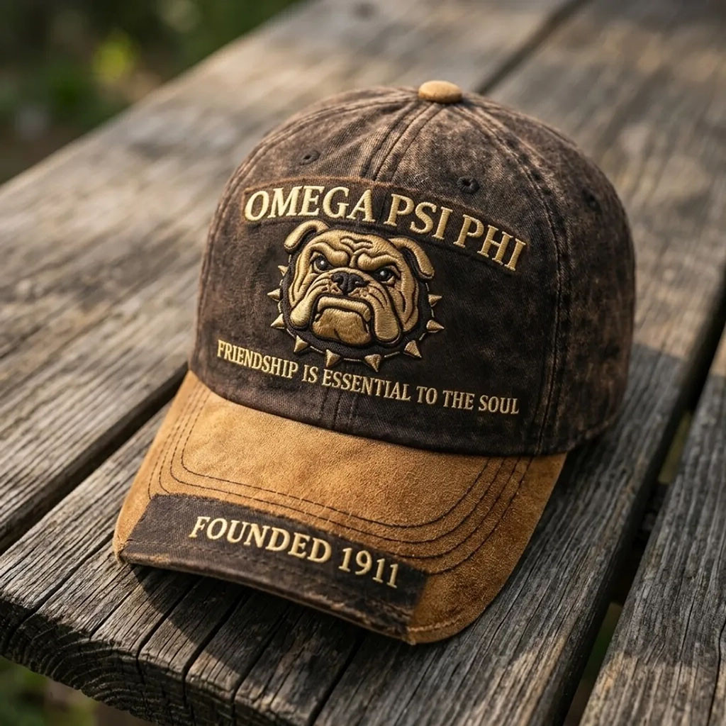 Omega Psi Phi 1911 Bulldog Distressed Baseball Cap Embroidered Omega Psi Phi Merch Him Gifts