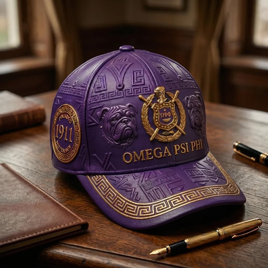 Omega Psi Phi 1911 Purple Gold Bulldog Baseball Cap Omega Psi Phi Merch Cool Gifts For Dad