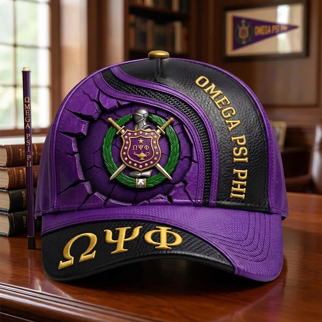 Omega Psi Phi Premium Crest Purple Black Baseball Cap Omega Psi Phi Merch Gift For Dedicated Fans