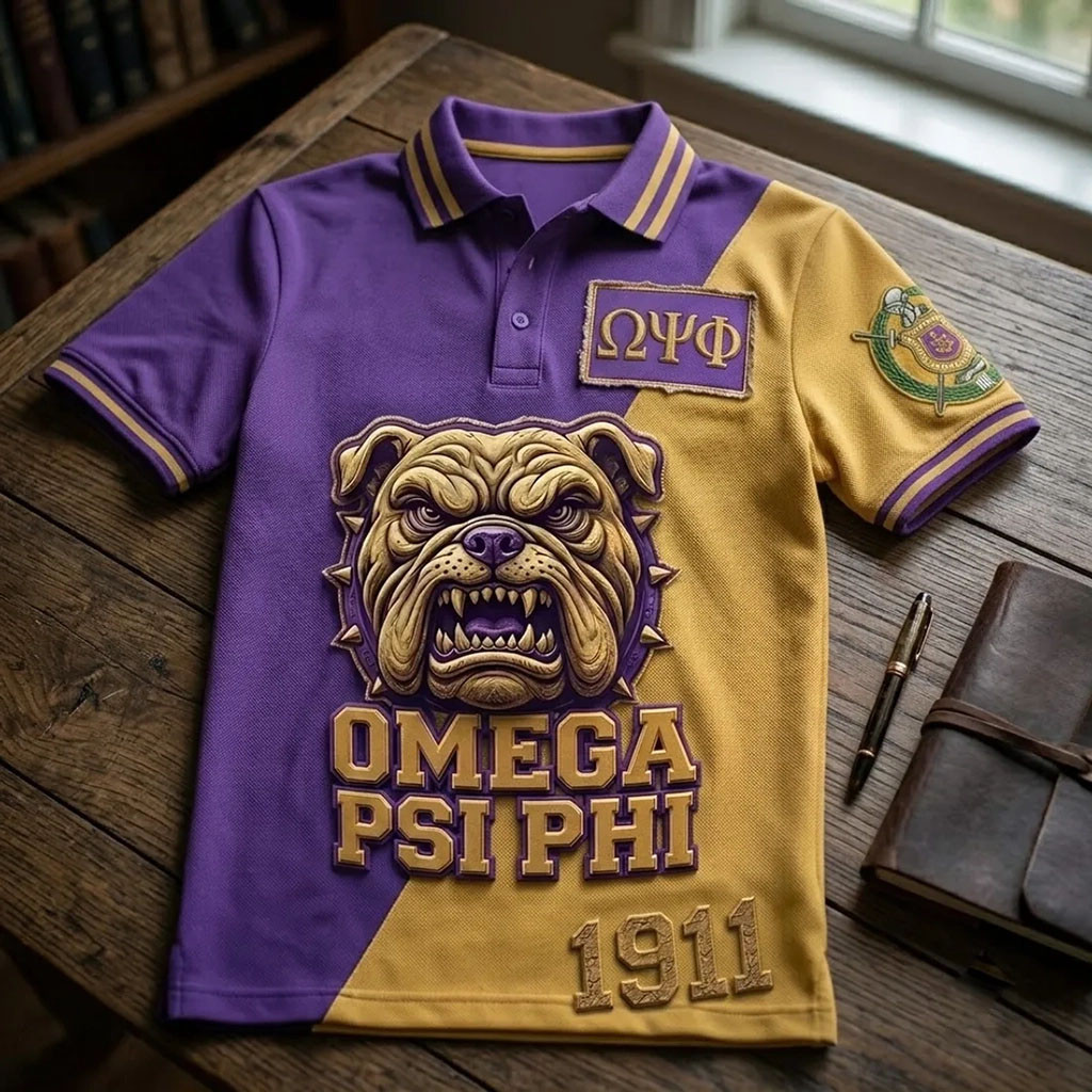 Omega Psi Phi Two-Tone Bulldog Polo Shirt Omega Psi Phi Merch Birthday Gift For Brother