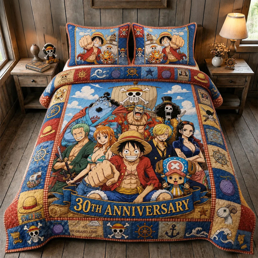 One Piece Straw Hat Pirates 30th Anniversary Quilt Bedding Set One Piece Merch Anime Fan Gifts