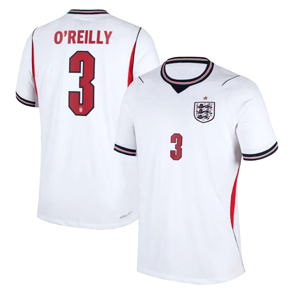 O'Reilly #3 England Team Home Match Jersey England World Cup 2026 Merch FIFA WC Apparel White