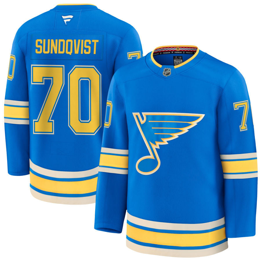 Oskar Sundqvist St. Louis Blues 2025 Alternate Jersey - Blue 1 Oskar Sundqvist St. Louis Blues 2025 Alternate Jersey - Blue