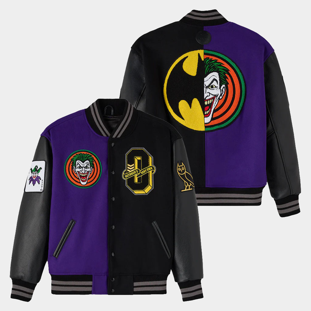 OVO Merch Batman X The Joker Split Varsity Jacket 2026 Black Gift For Boyfriend