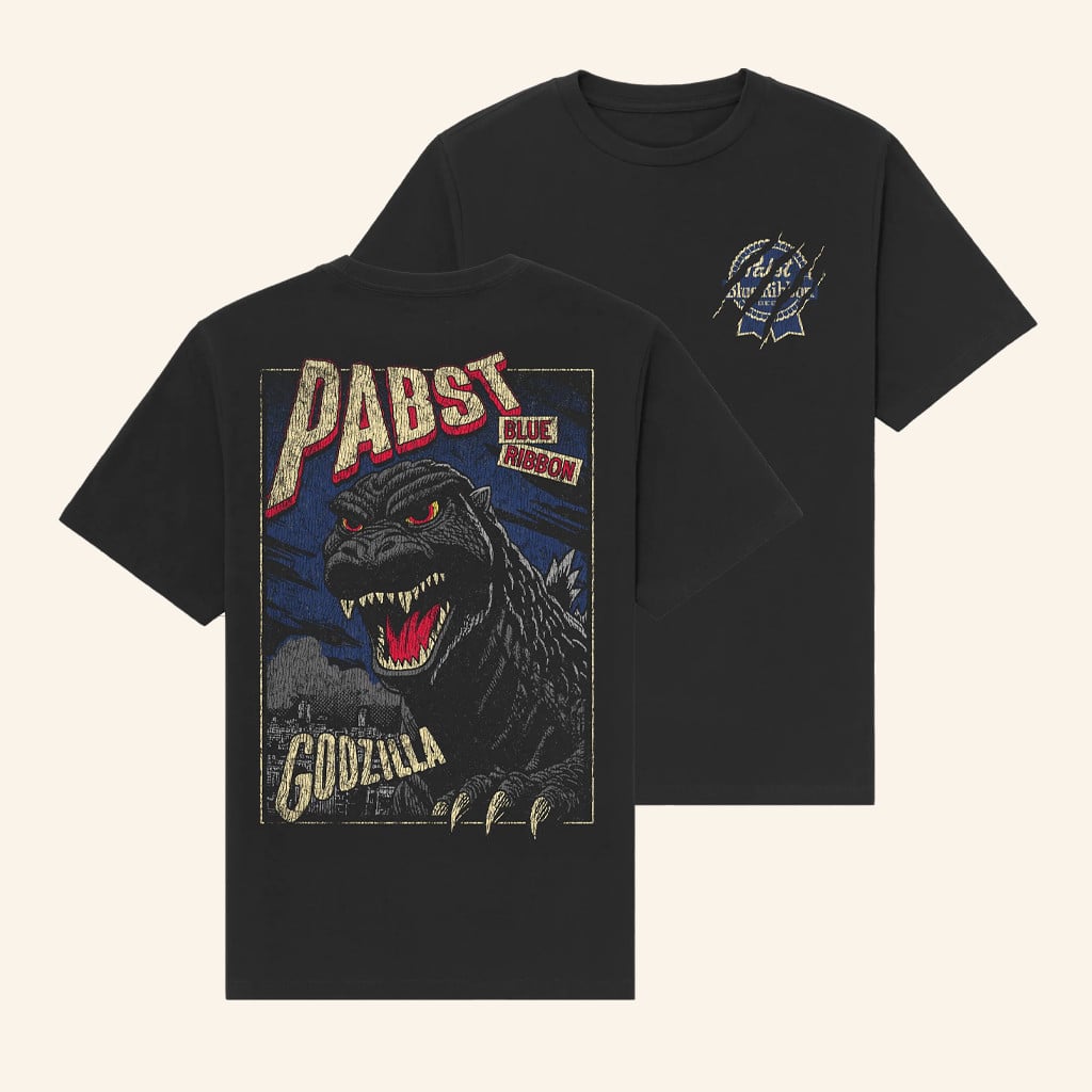 Pabst Blue Ribbon Merch Godzilla Clawed Ribbon Black T-Shirt Christmas Present Ideas For Dad