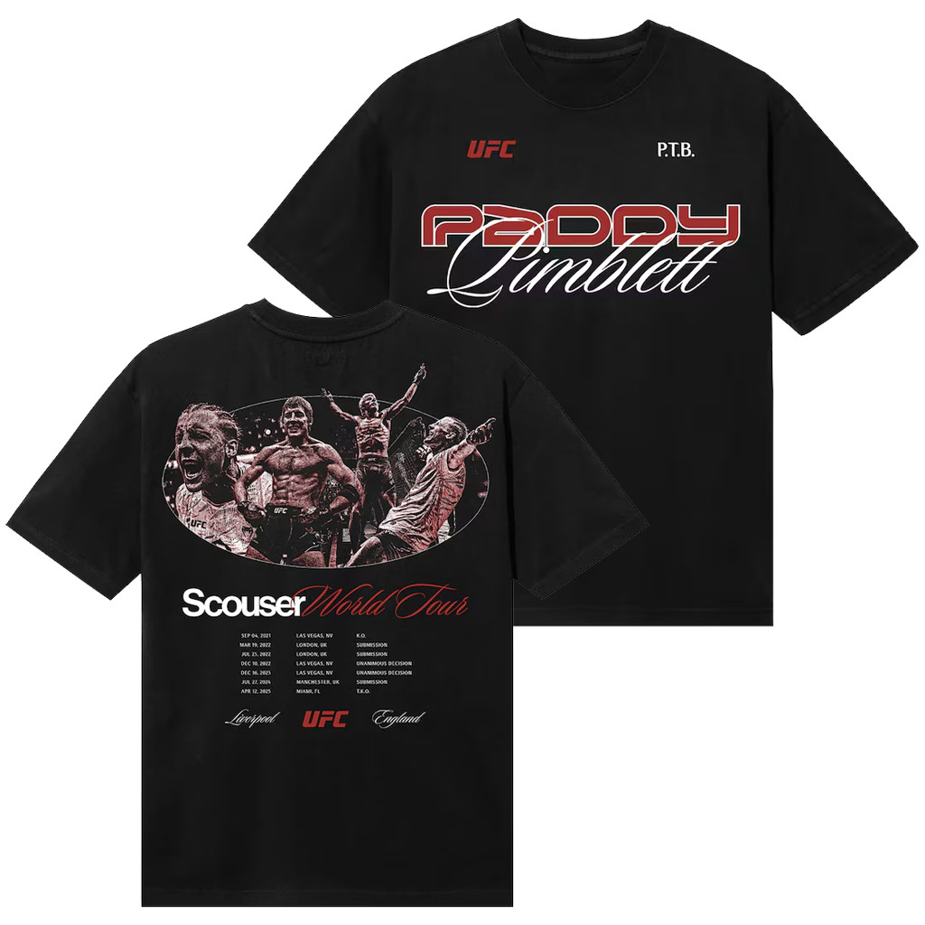 Paddy Pimblett Merch 2026 Paddy Pimblett UFC World Tour T-Shirt Black Scouser UFC Merch