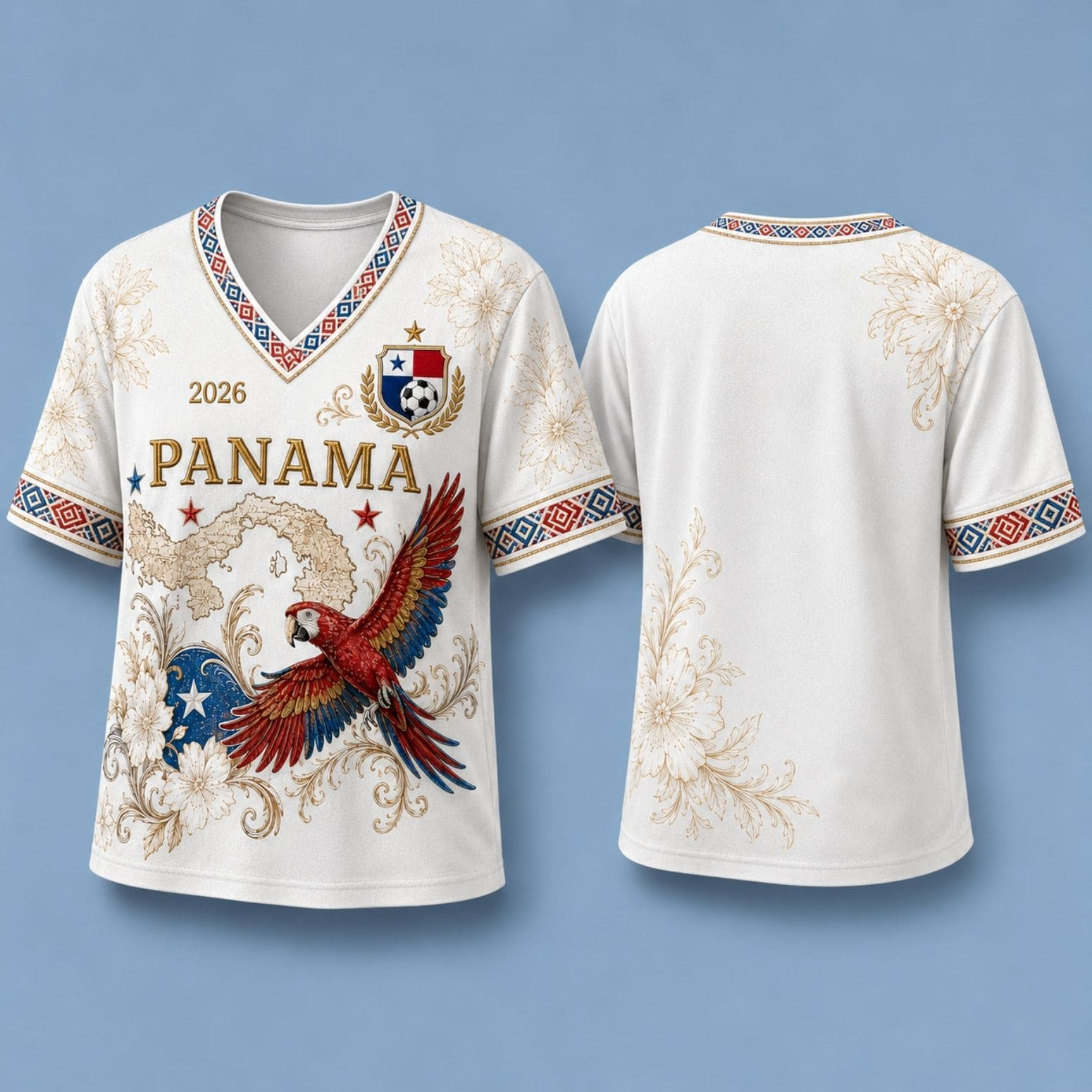 Panama 2026 World Cup V-Neck Shirt Macaw Game Day Shirts Panama FIFA Merch Gift For Supporters
