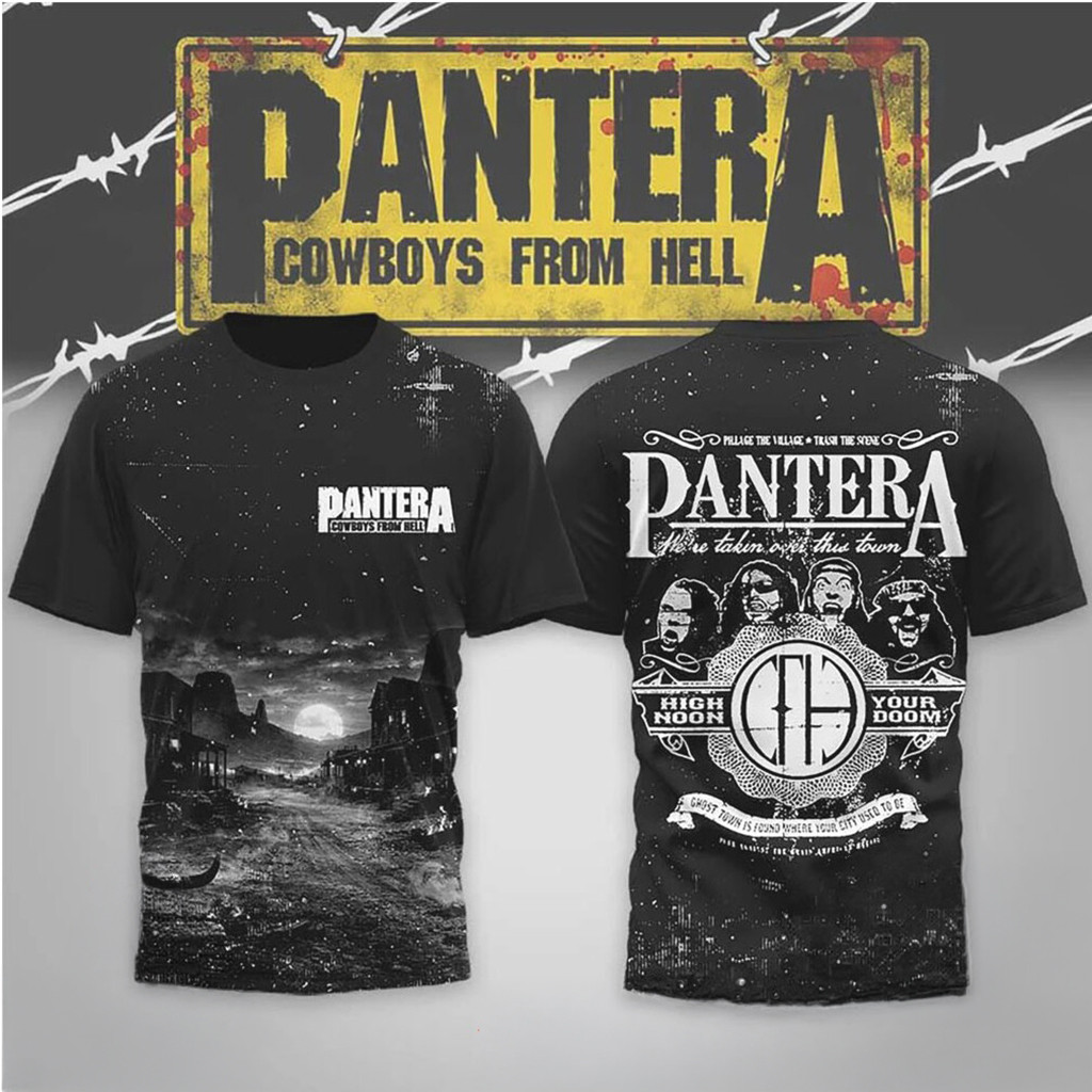 Pantera Cowboys From Hell High Noon Your Doom Vintage Black T-Shirt Pantera Merch Fan Gifts