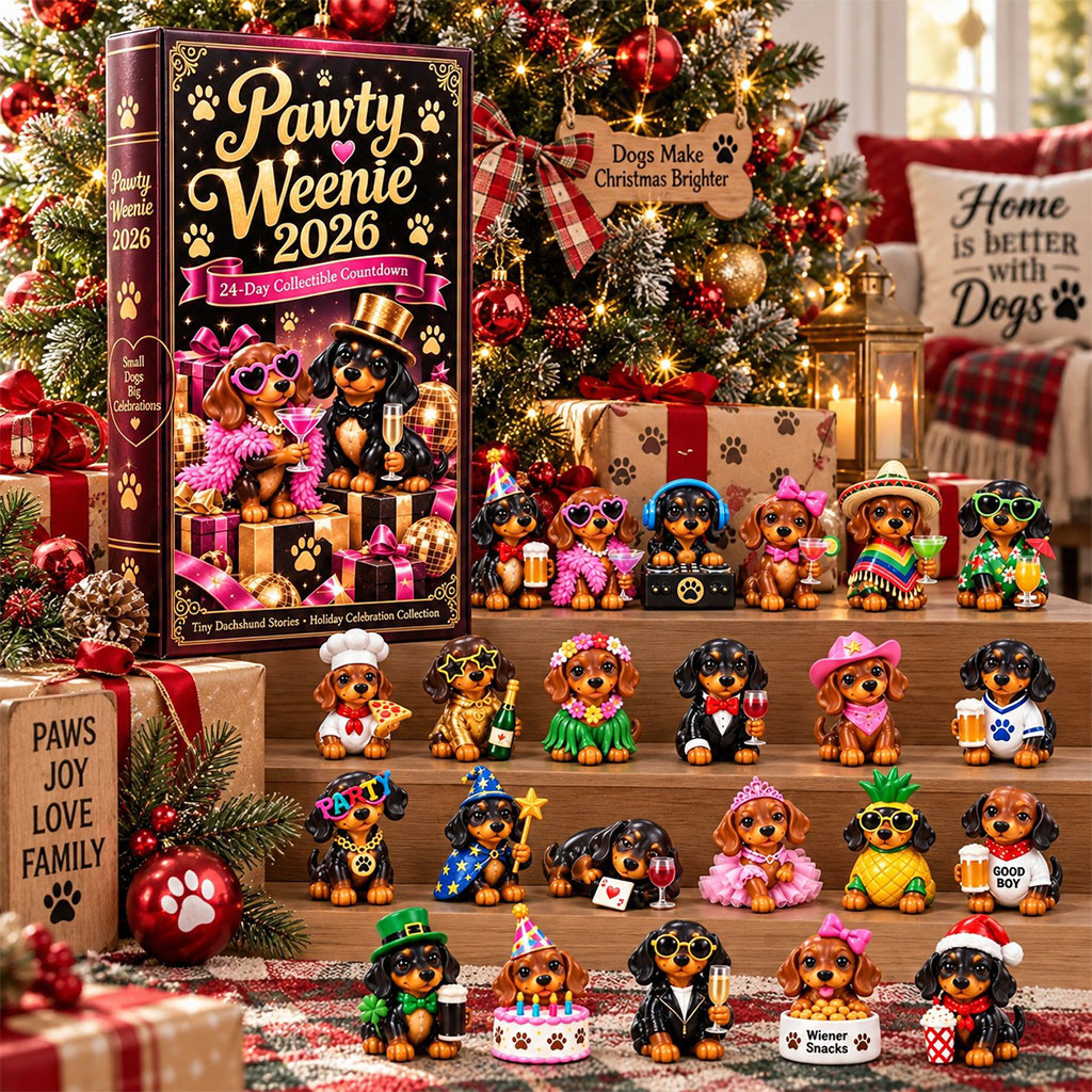 Pawty Weenie Advent Calendar Christmas Ornaments Countdown Box Xmas Gift For Dachshund Lover