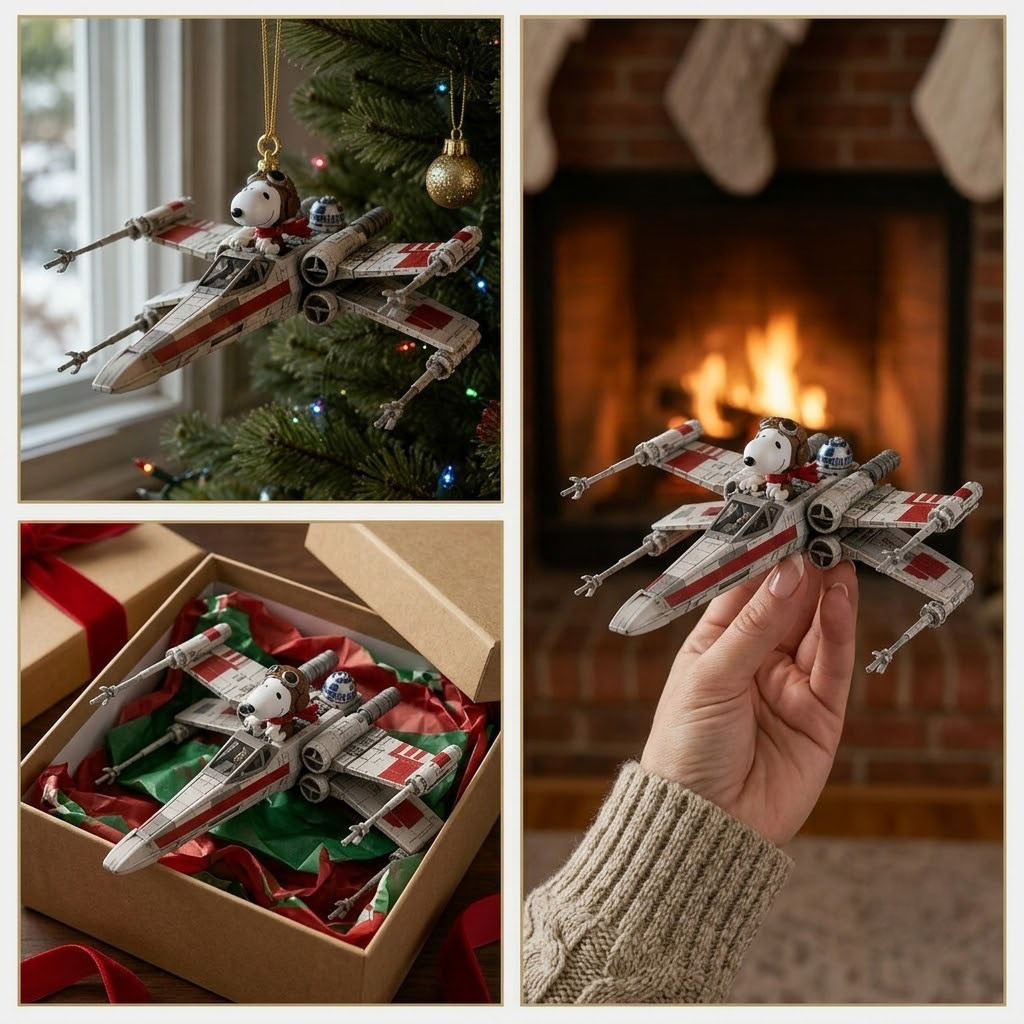 Peanuts Snoopy Star Wars X-Wing Christmas Ornament Xmas Tree Hanging Decor Gift For Son