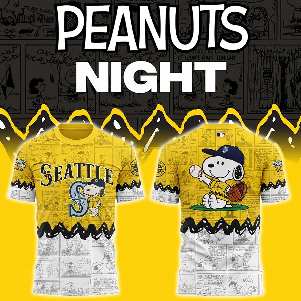 Peanuts X Seattle Mariners Vintage Yellow Mascot T-Shirt Mariners Merch Gifts For Baseball Fans